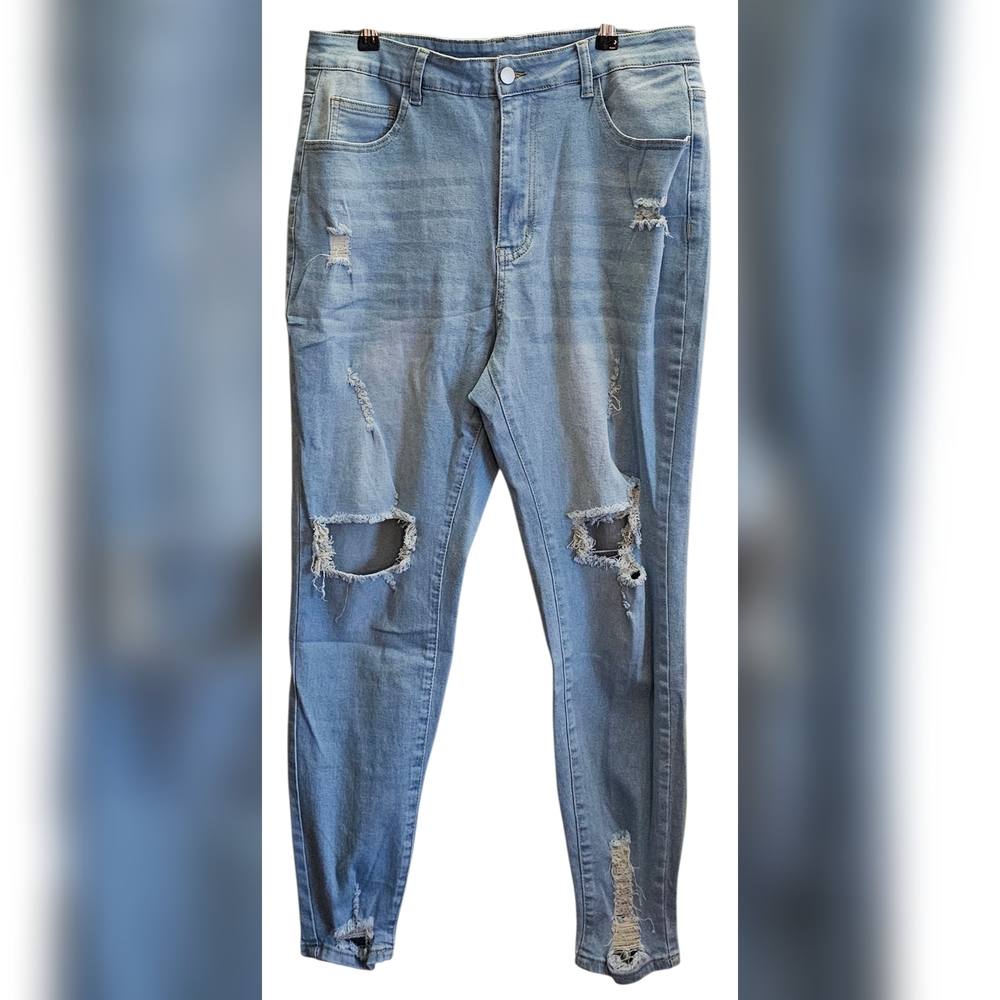 SHEIN Women's Distressed Light Blue Skinny Jeans
